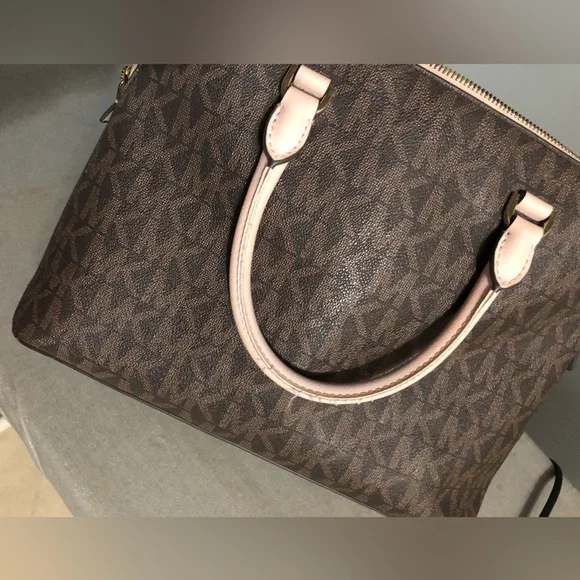 Michael Kors Signature Brown and Pink Satchel - Picture 2 of 5